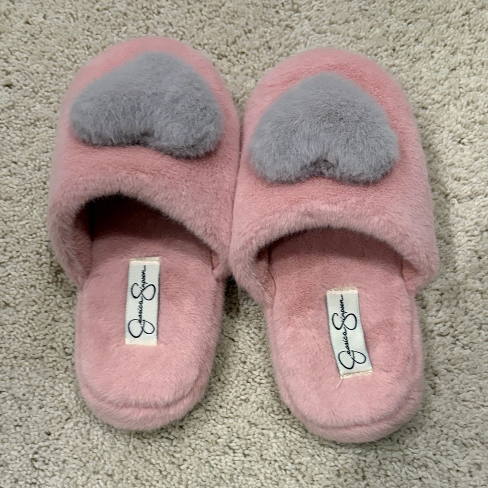 Jessica Simpson Pink and Gray Kids Slippers